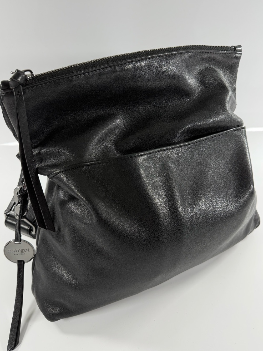 Margot New York Black Genuine Leather Foldover Crossbody Shoulder Bag